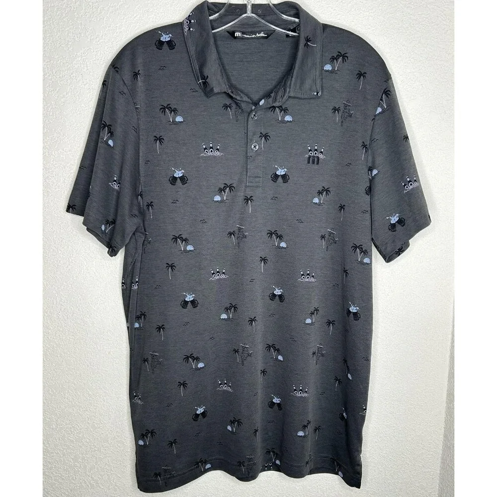 Travis Mathew Polo Shirt Mens Large Gray Priest Lake Golf Course Beer Palm Print - Picture 2 of 15